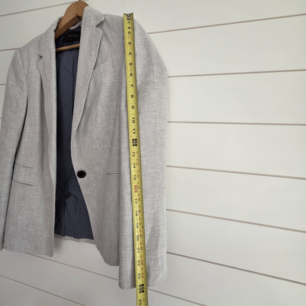 ​Zara Basic Grey Linen-Blend Structured Blazer - … - image 7